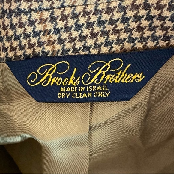 Brooks Brothers Blazer Men 42L Beige Houndstooth Wool Three Button Sport Coat - Picture 4 of 9